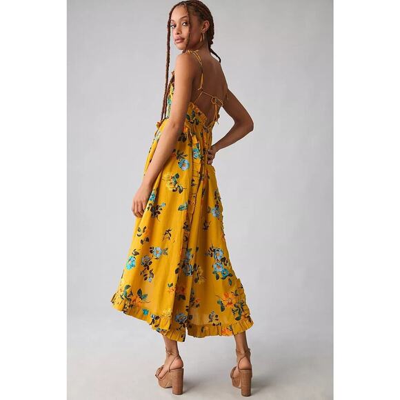 NWT Anthropologie Maeve High-Low Pleated-Trim Floral Dress Size 2 Maize #MD420 - Picture 3 of 14